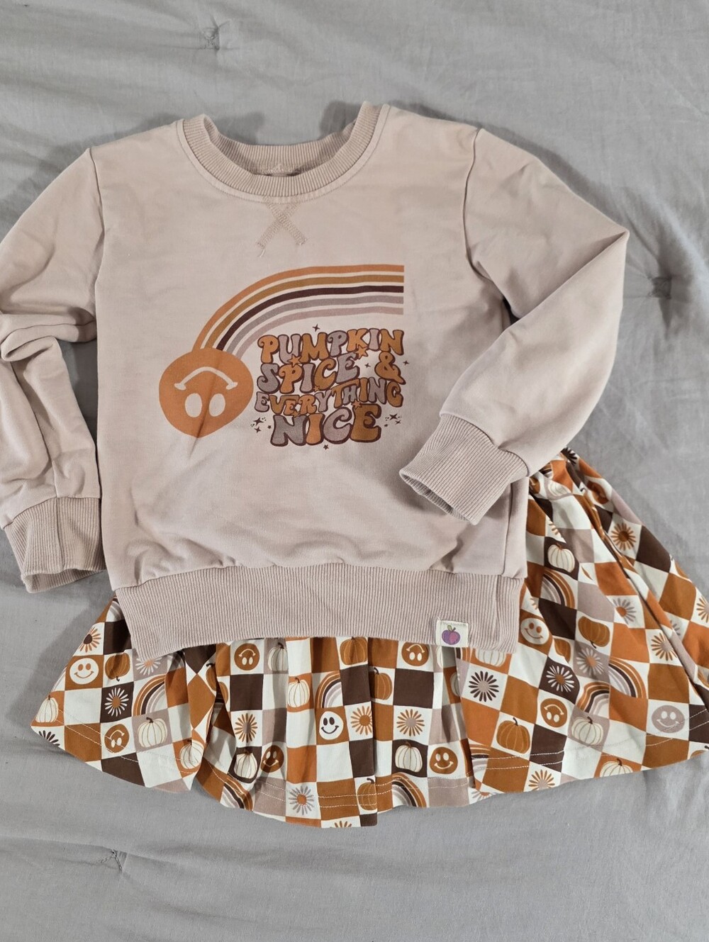 Cheeky Plum 2 Piece Pumpkin Spice & Everything Nice Sweatshirt and Skort Set 3T